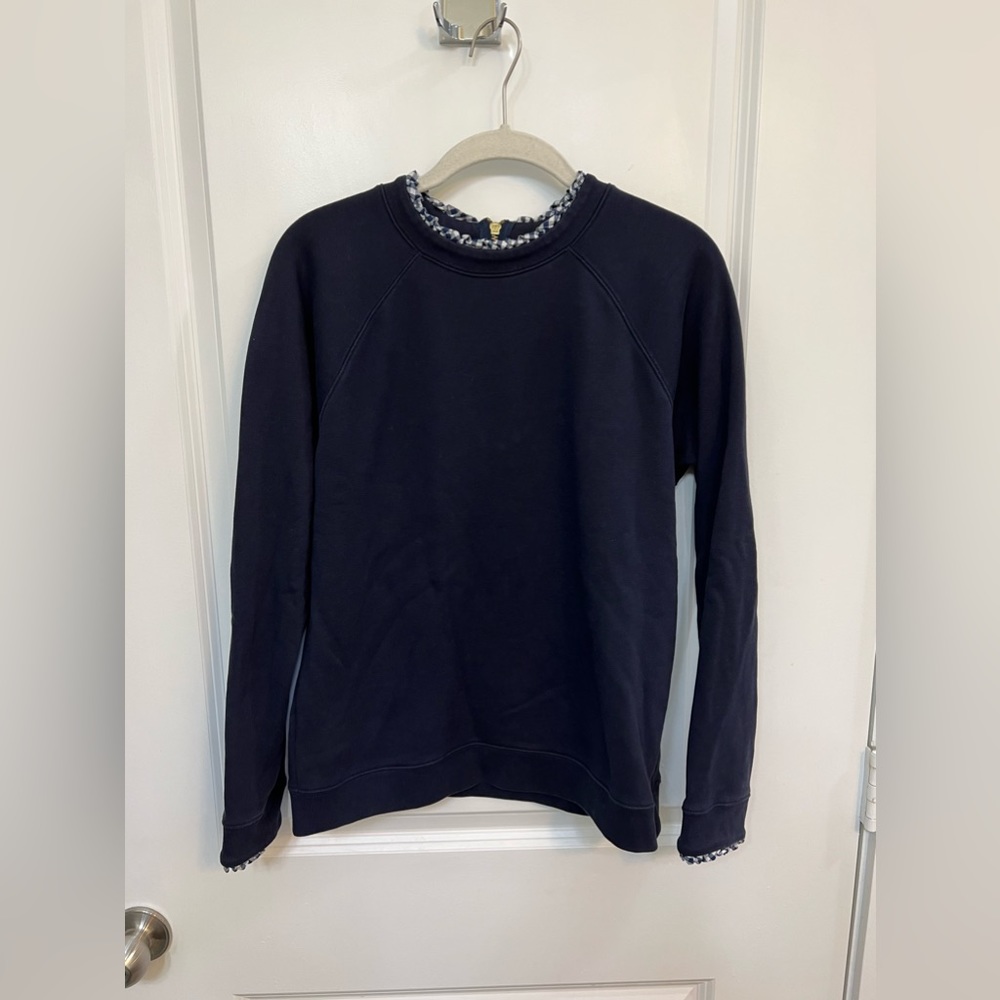 J. Crew Mercantile Navy Blue sweatshirt with gingham ruffle collar size medium